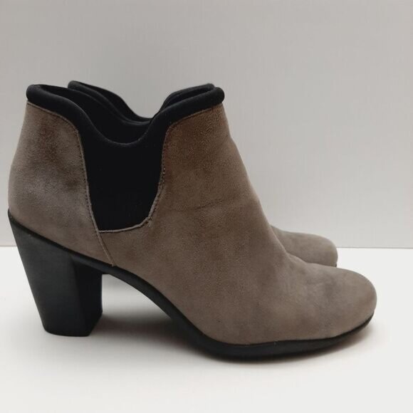 CLARKS Slip-on Ankle Boots Rubber Soles High Heel Grey & Black Sz 8 - Picture 3 of 13